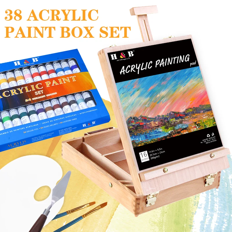 Professional Supplies 30 pcs  acrylic Paint Set with 24  Paints and acrylic Brushes painting knives paint palette  Acrylic pad