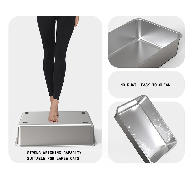 ZMaker 2024 Metal Cat Litter Box with Lid Extra Large Litter Box Cat Tail Design Stainless Steel Cat Litter Box With High Sided