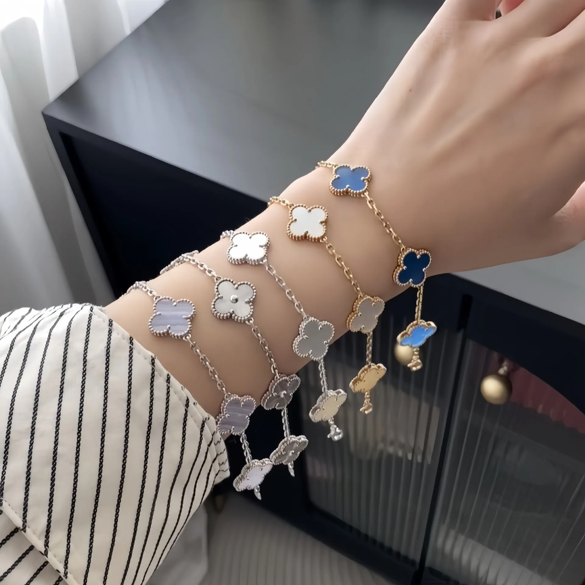 High Quality Stainless Steel 18K Gold Plated Designer Clover Brand Jewelry Four Leaf Bracelet for Women