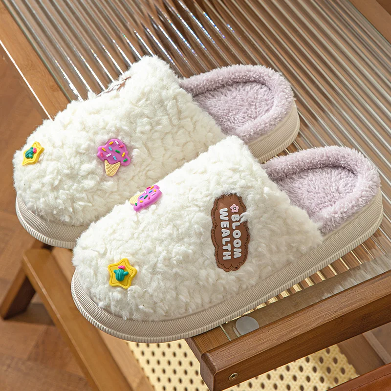 Winter Designer unisex slippers 3d pink slippers for women furry plush warm eva rubber slippers