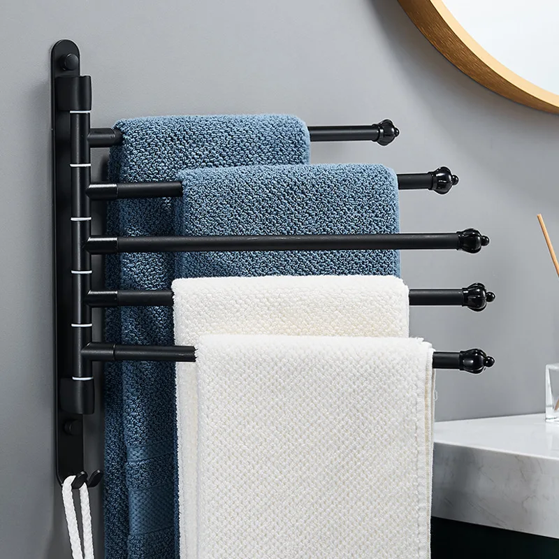 Space aluminum rotating towel rack free punch stainless steel bathroom bathroom hanger rack