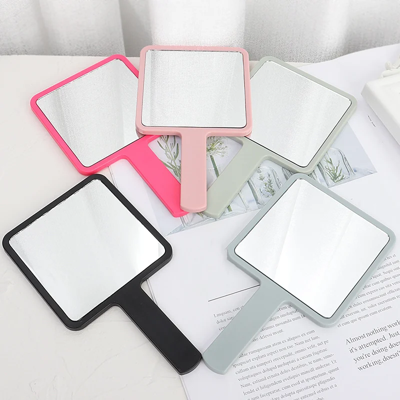MU Plastic One Side Square Mirror Personalized Folding Custom UV Printing Long Hand Cosmetic Makeup Handheld Mirror