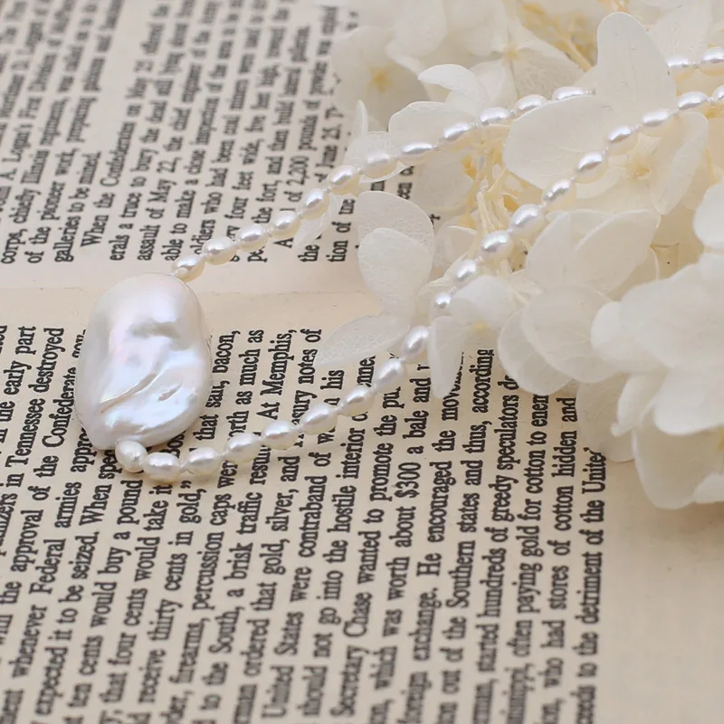 Simple jewelry nice luster 3-4mm tiny freshwater culture pearl chain necklace baroque