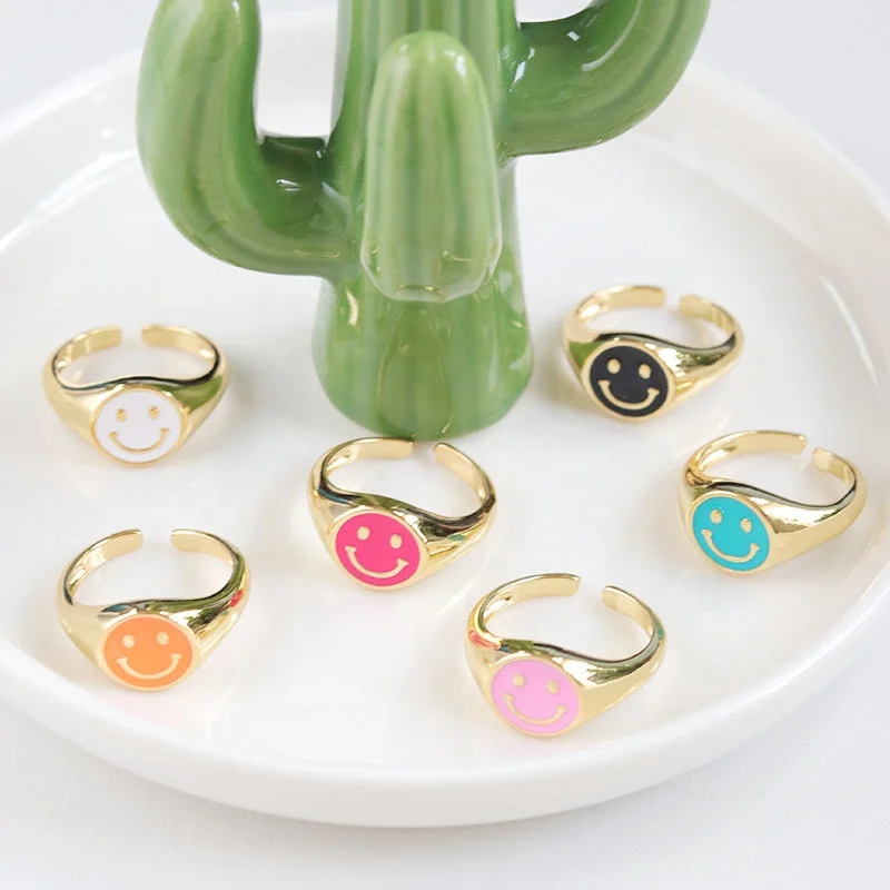 18k gold plated jewelry hot sale neon enamel rings happy face ring