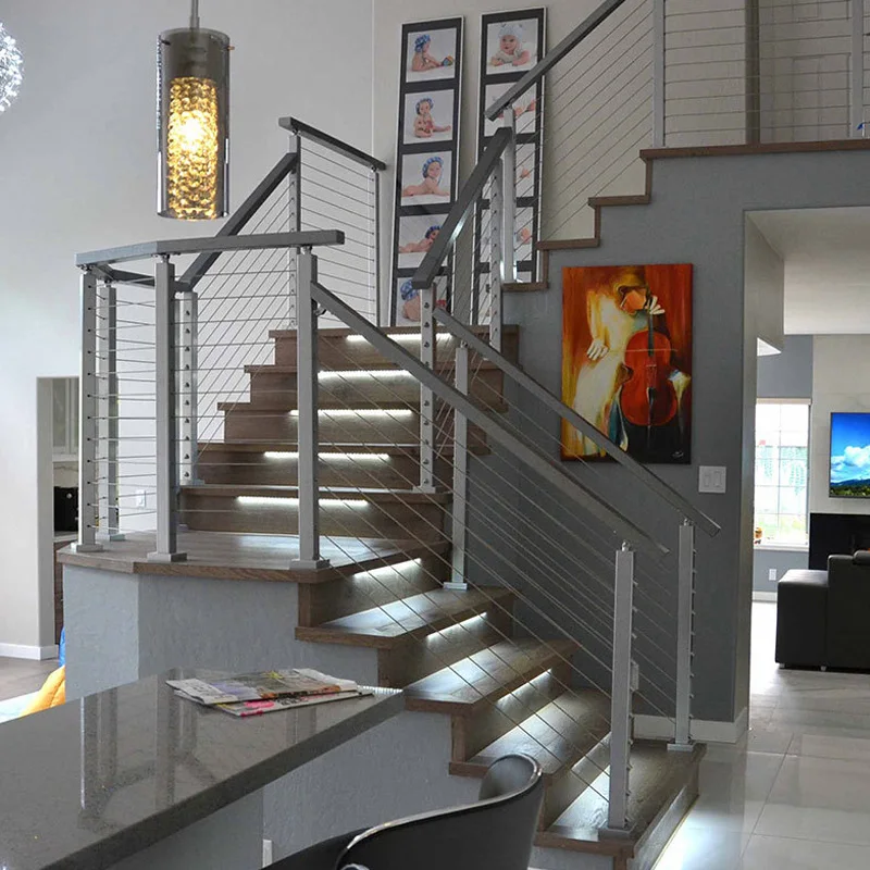 Manufacturer Customized 304 Stainless Steel Balcony Cable Handrail Balustrade Indoor Outdoor Aluminium Stair Wire Cable Railing