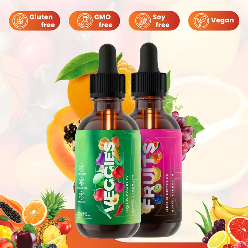 OEM factory Private Label  Vegan Support  Vitamins and Minerals super Supports Health  supplement Fruits and vegetable Drops