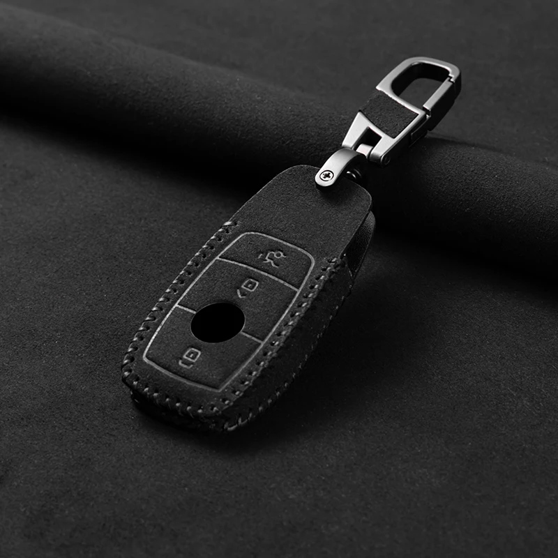Leather Car Key Case For Mercedes Benz A B C E S G Class GLC CLE CLA GLB GLS W177 W205 W213 W222 X167 AMG Fob Suede Accessories