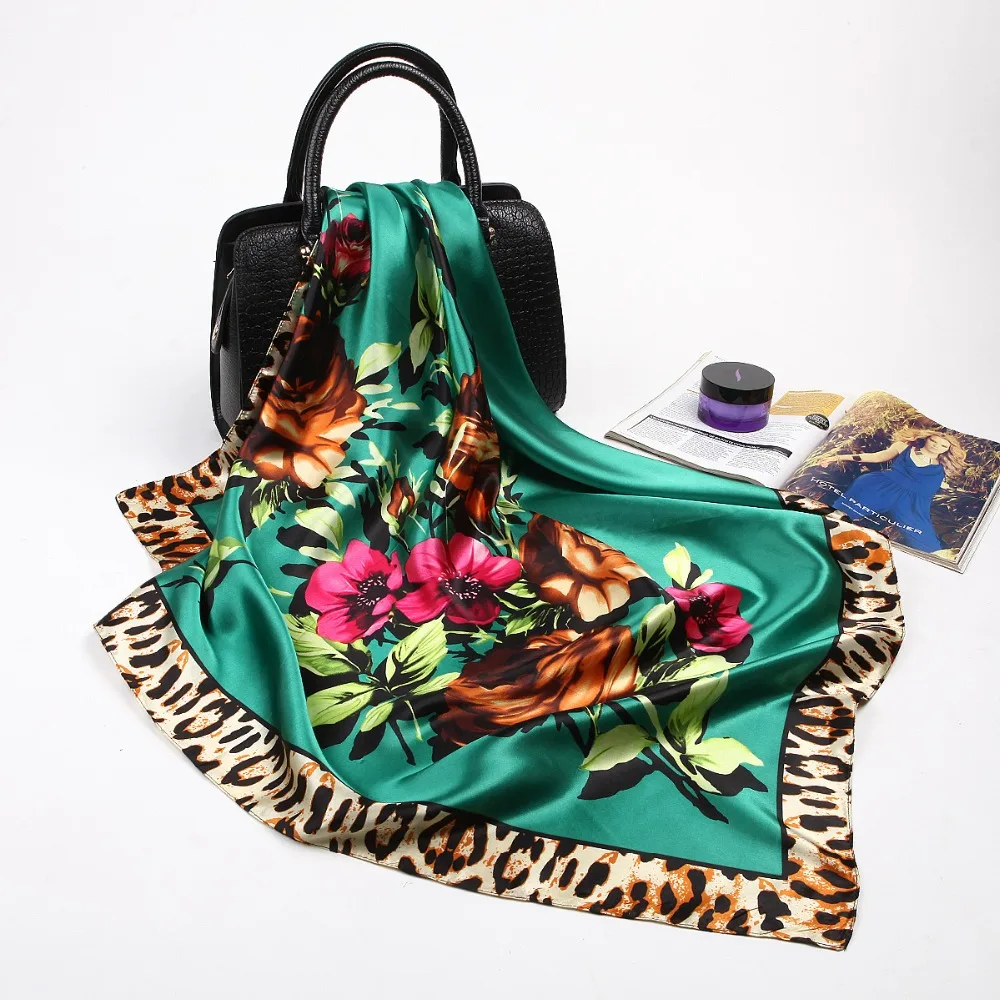 Шелковый шарф для женщин Мода 90*90 см; Цветочный принт; Квадратный волос Головной Платок роскошного фирменного дизайна; Цвет шали женский шарф с атласным хиджаб шарф