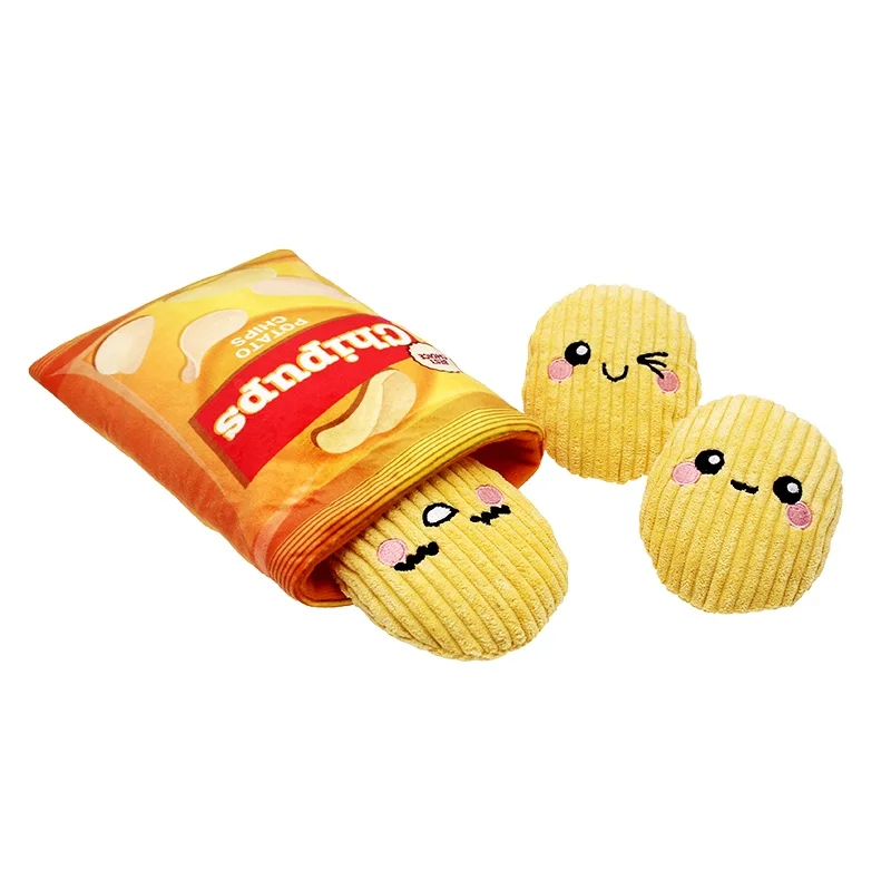 Famipet Wholesale New Design Potato Chips Series Soft Stuffed Squeaky Pet Toys Plush Dog Squeak Toys for Pets