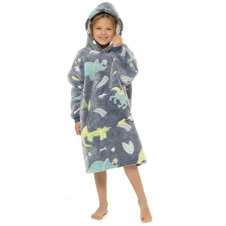 Kids boys girls glow in the dark blanket oversized hoodie super soft dressing gown