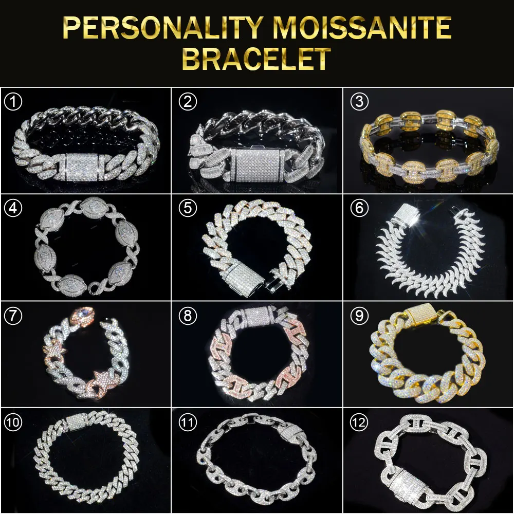 Classic Cuban link Chain 20mm Bracelet 2 Tone Rose Gold Pass Diamond Tester VVS Ice Out Moissanite Silver Fine Jewelry For Man