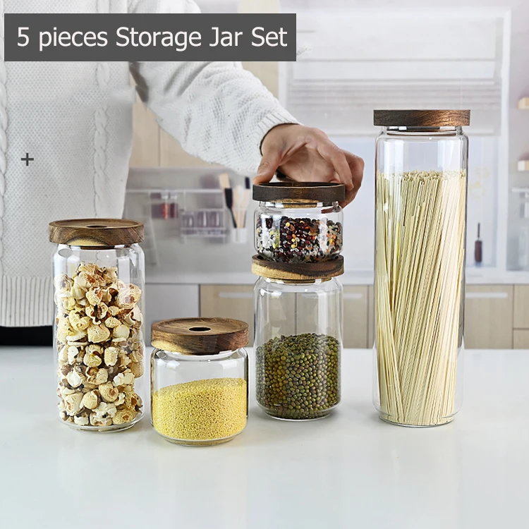 Kitchen Leakproof Mouthblown Heat Resistant Borosilicate Threaded Glass Spice Jar Set