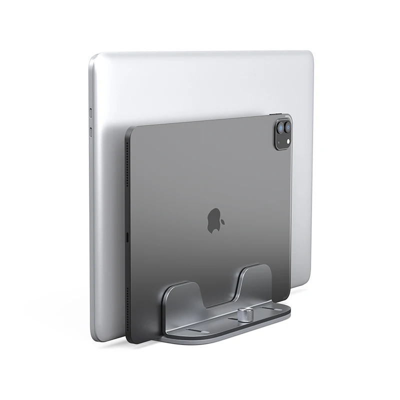 Wholesale Desktop Aluminum Alloy Adjustable Dual Slot Vertical Laptop Tablet Bracket PC Holder Macbook Stand for Ipad