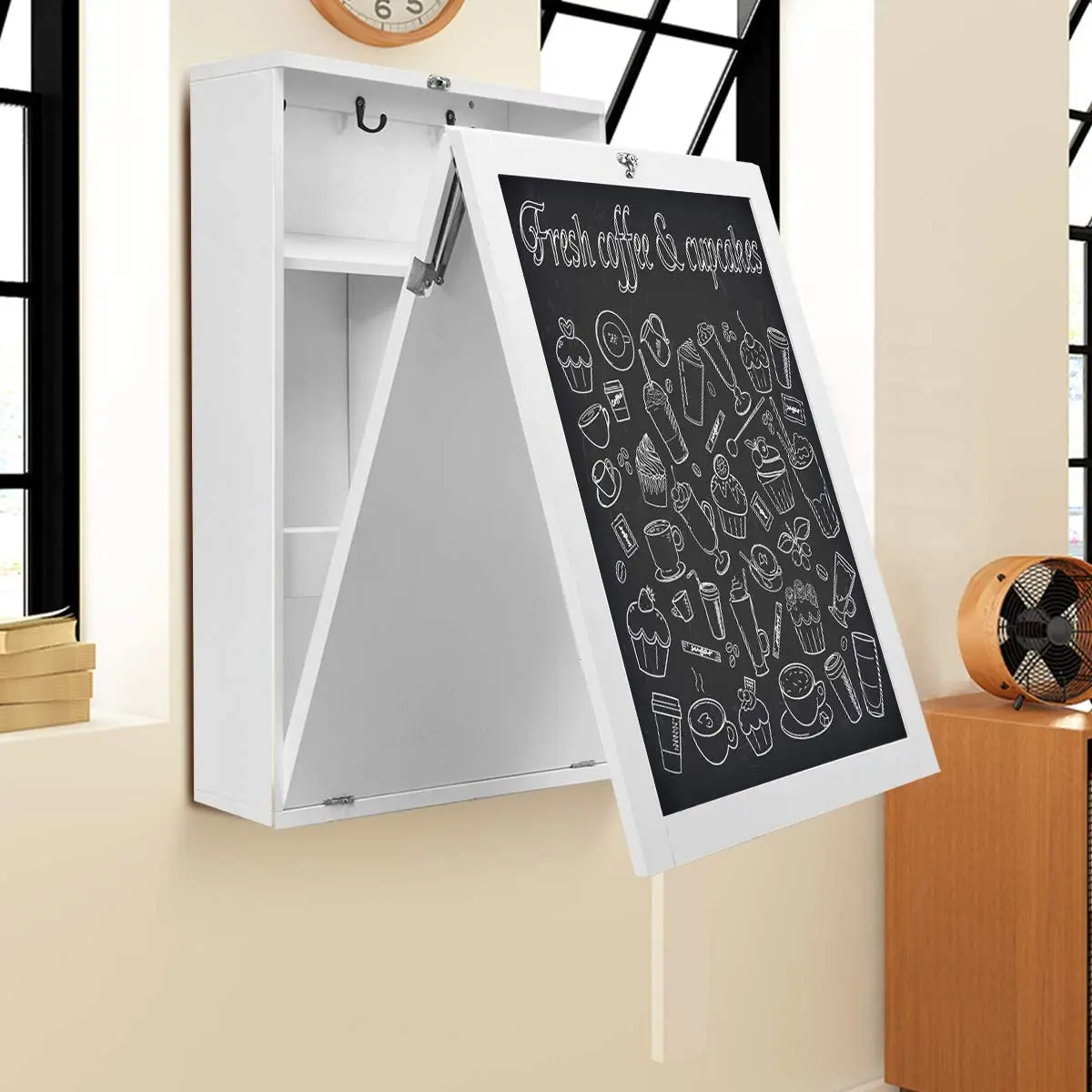 Wall Mounted Fold Out Writing Floating Computer Desk with storage