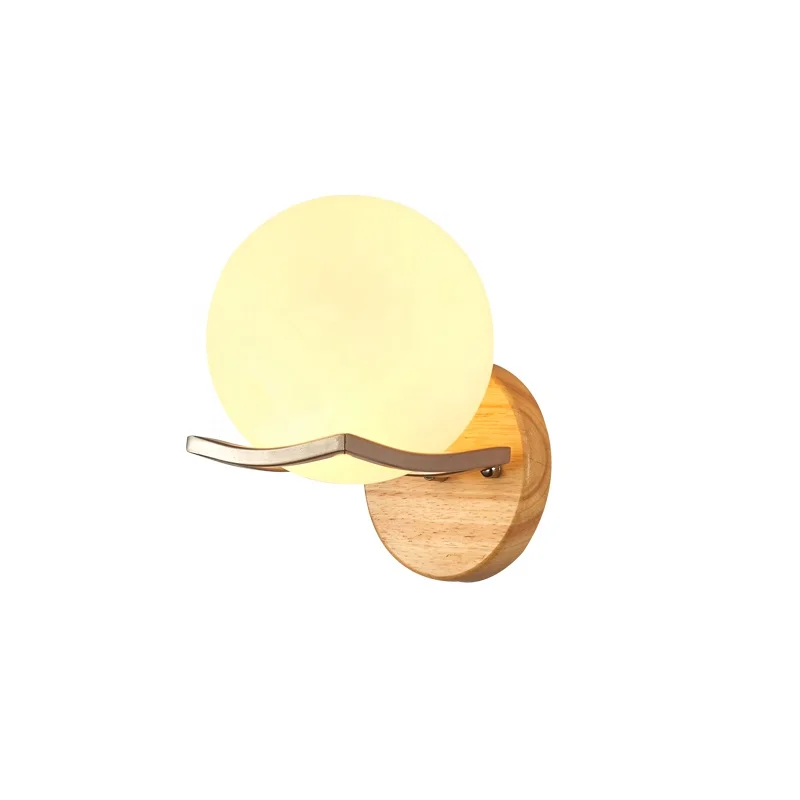 Hot selling glass lampshade luminaria Modern Wall Lighting Fixture Hotel Bedroom House Interior Led Wooden Wall Lamp