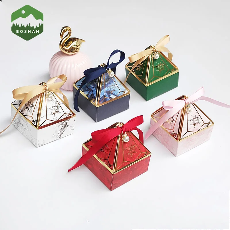 New Paper Gift Box Gem Tower Candy Box with Ribbon Bead Wedding Favor Decoration Baby Shower Packaging Event & Party Supplies