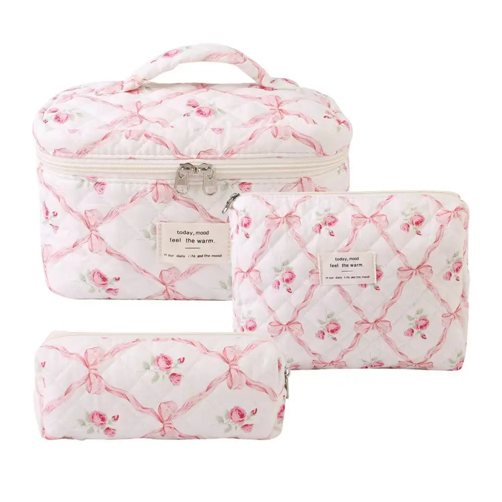 Hot Sell 3PCS Set Padded Quilted Makeup Bag Women Portable Large Capacity Puffer Cosmetic Bag Brush Storage Cosmetic Bag