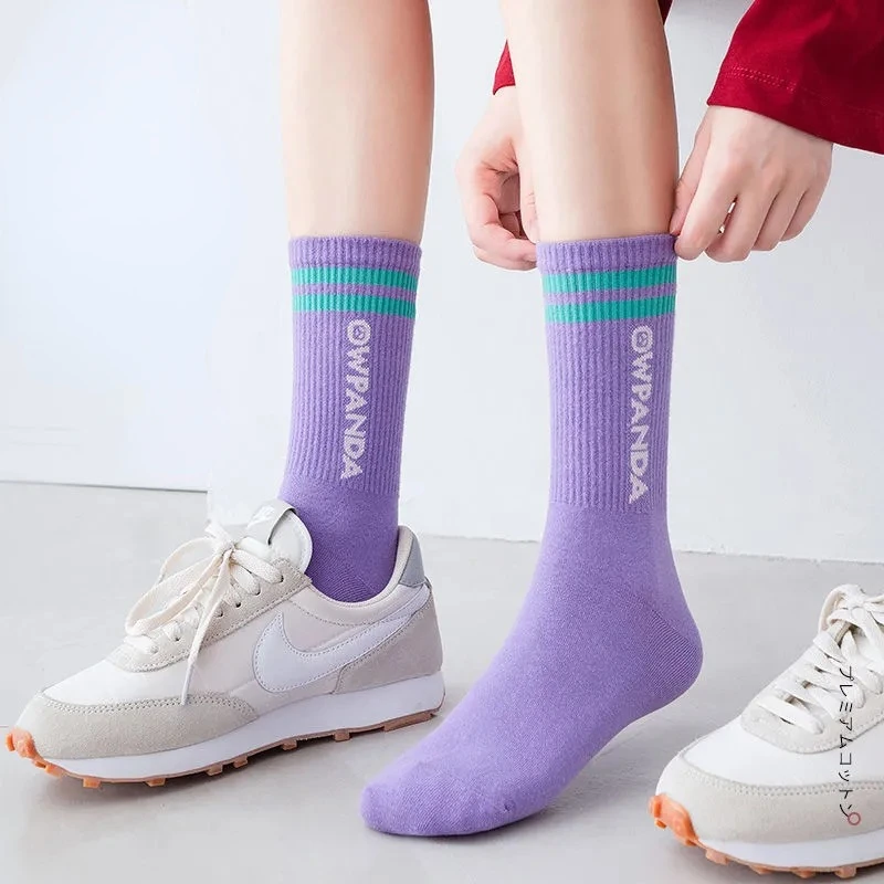 7/Lot Cotton Knitting Striped Long Socks Solid Color Harajuku Retro Black White Crew Socks Japanese High School Girls Cute Socks