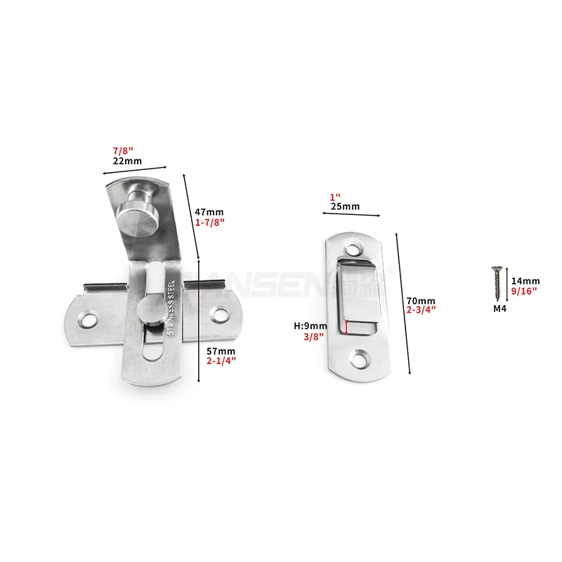 Sliver 90 Degree Right Stainless Steel Angle Door Latch Buckle for Barn Doors and Window Lock