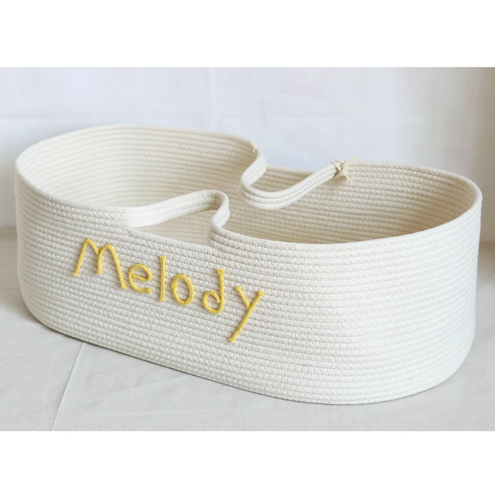 ICEBLUE HD Handmade Beige Cotton Rope Nursery Moses Basket Portable Baby Bassinet