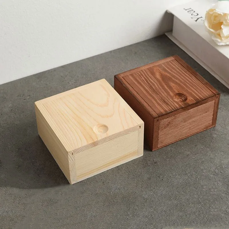 Customized small wooden square storage box gifts packing boxes with sliding lid