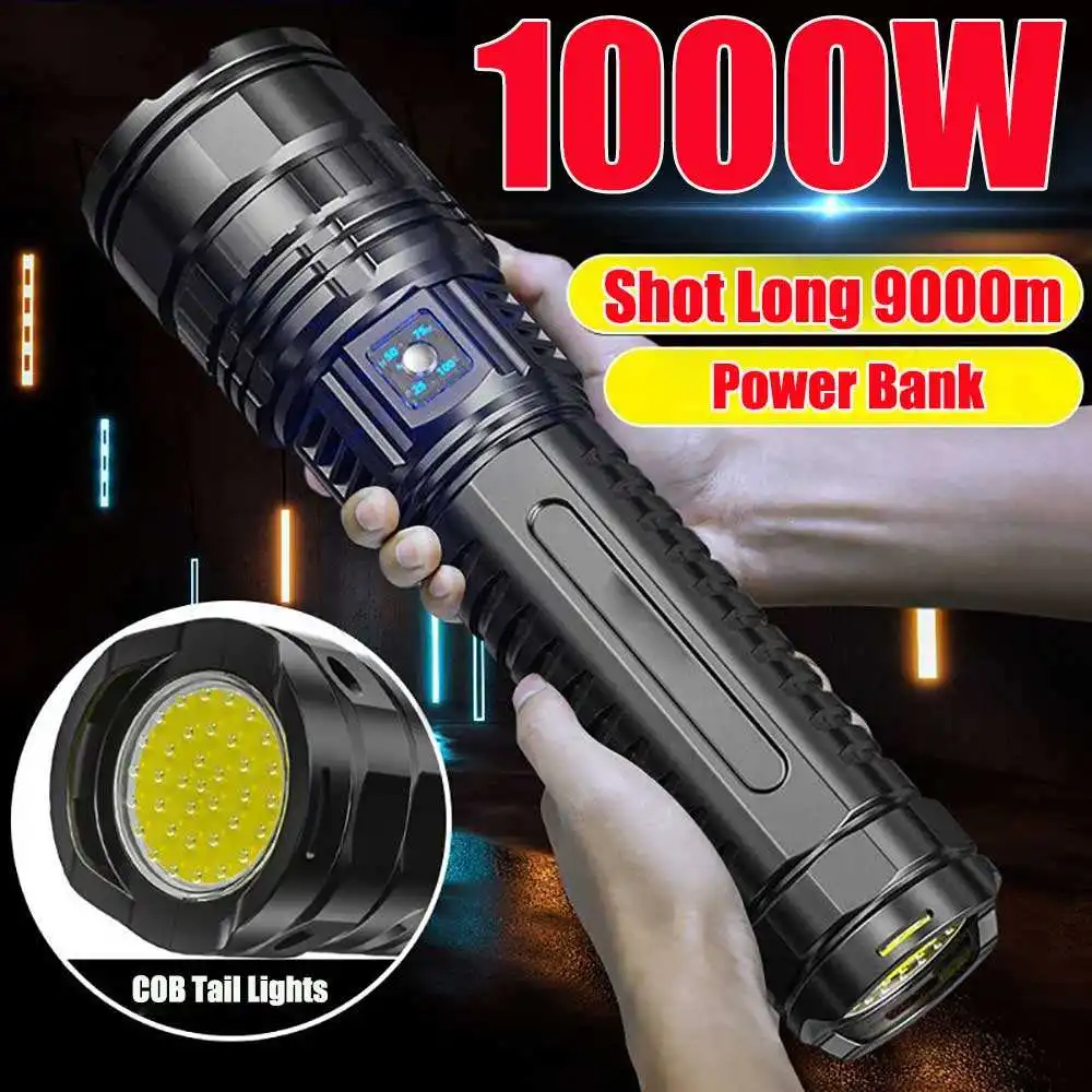 Long Usb Rechargeable Zoom Lanterna Super Bright 100000 Lumens Waterproof Flashlights Torches