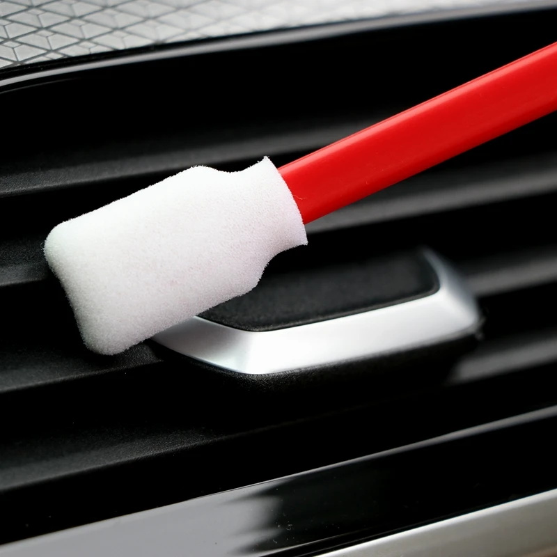 707 Lint Free Open-cell Rectangle Sponge Stick Red Handle Car Cleaning Foam Swab Stick Cotton Bud