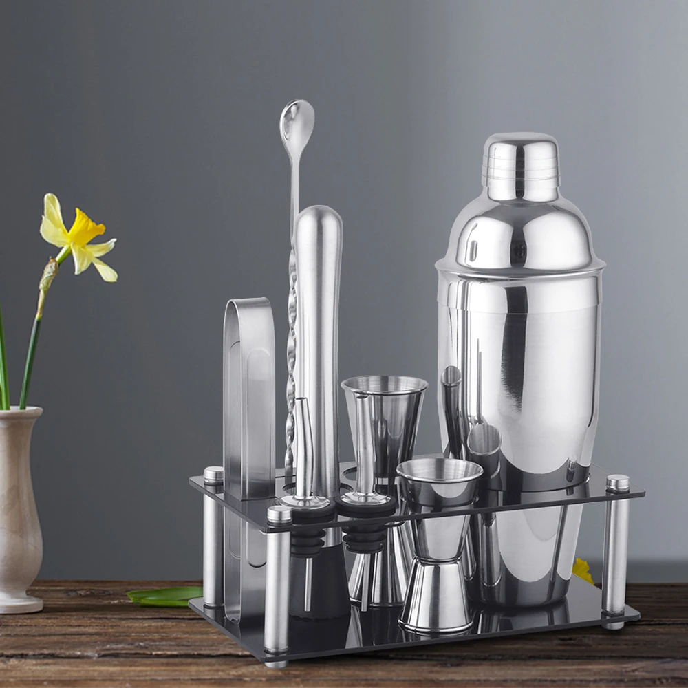 Creation Factory Direct Customizable 700ml Bar Tools Cocktail Maker 304 Stainless Steel Barware Set with Acrylic Frame Stand