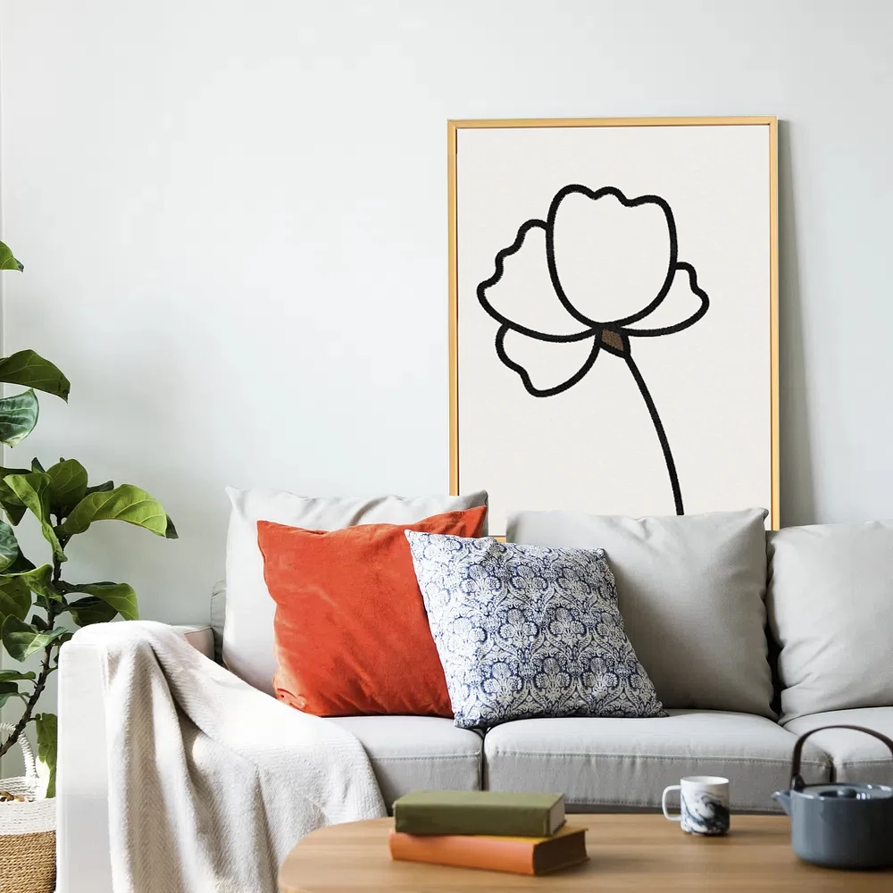 FLOWER1-Wall Hanging Decorative Paintings Abstract Simple Wooden Frame  White Blue And Other Color Blocks Wall Art Canvas Prints