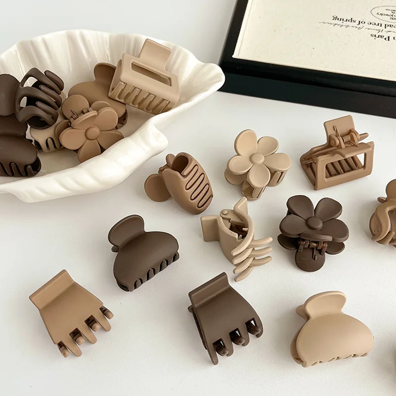 Fashion Coffee Color Small Size 3Pcs/Set Matte Plastic Hair Claws Flowers Square Ponytail Hair Clips Wholesale