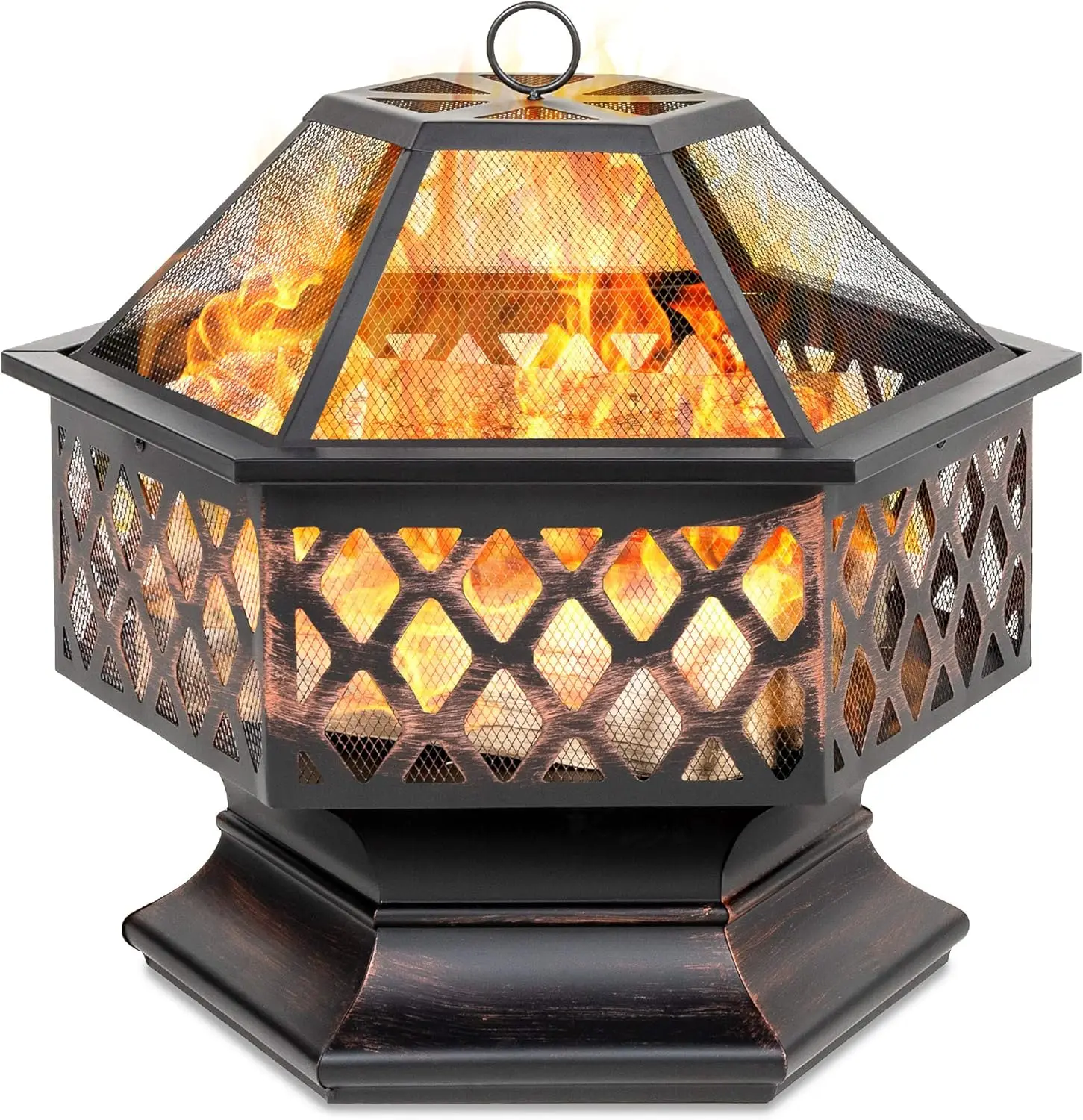 Hex-Shaped Fire Pit with Fire Picker for Garden Wood Burning Bonfire Firebowl
