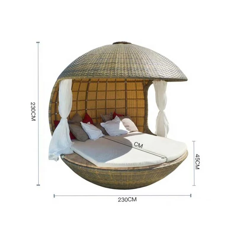 Outdoor Rattan Day Bed Garden Furniture Lounger Pool Daybed With Canopy