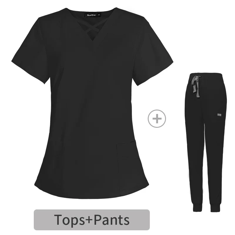 High quality beauty salon 94% polyester 6% spandex custom logo pet/dental hospital nurse doctor unisex scrubs uniform set