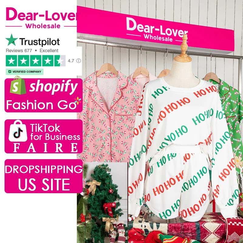 Dear-Lover Women Two Piece White Christmas HOHOHO Print Drop Shoulder Pullover and Casual Shorts Set