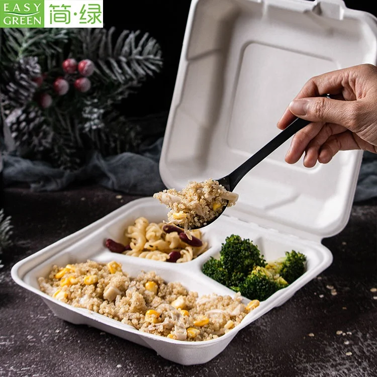 Disposable Microwaveable Biodegradable Take Out Food Containers with Clamshell