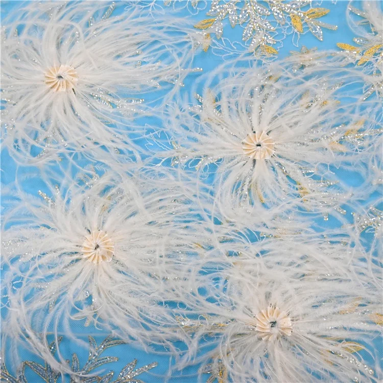3d lace feather gold silver line supply beautiful sequin tulle fabric fabric  for wedding dress fashion show
