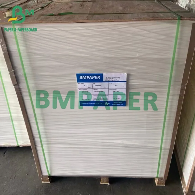 70gsm 80gsm 90gsm White Bleached Kraft Paper High Expansible Custom Sheet Size 300mm - 2500mm
