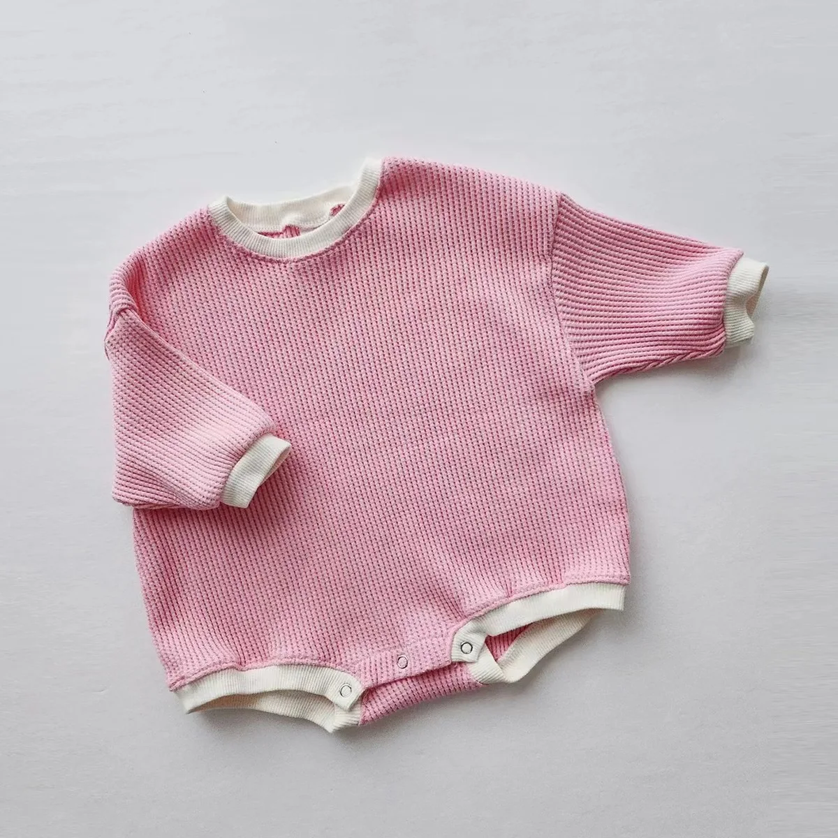 Wholesale Bubble Waffle Ribbed French Terry Baby Romper Sets Long Sleeve Onesies for Infants Casual Cotton Fall/Winter Outfits