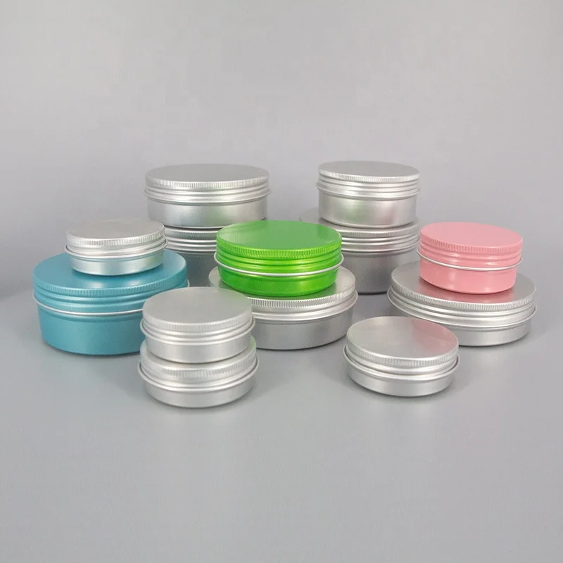 Wholesale empty round aluminum box packaging can facial cream tin aluminum container jar with screw lid