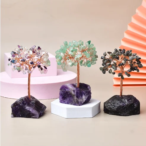 Healing Amethyst Base Chakra Gemstone Tree for Energy Healing Feng Shui Fortune Good Luck Wealth & Prosperity