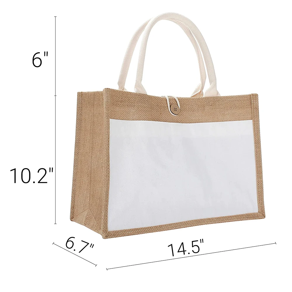 Оптовая продажа однотонная Льняная сумка для покупок большая пляжная летняя льняная из джута с передним холщовым карманом