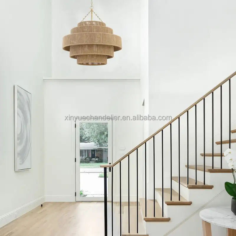 Modern Indoor Lighting 20-Light Chandelier Natural Rattan Woven Twine Hanging Light