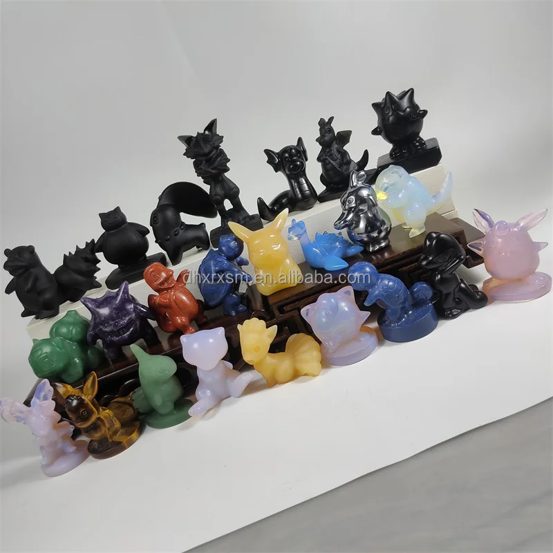 Оптовая продажа, кристалл, розовый кварц, резьба, mew ремесла, мультяшный персонаж, Нефритовый кристалл, Пикачу, покемон