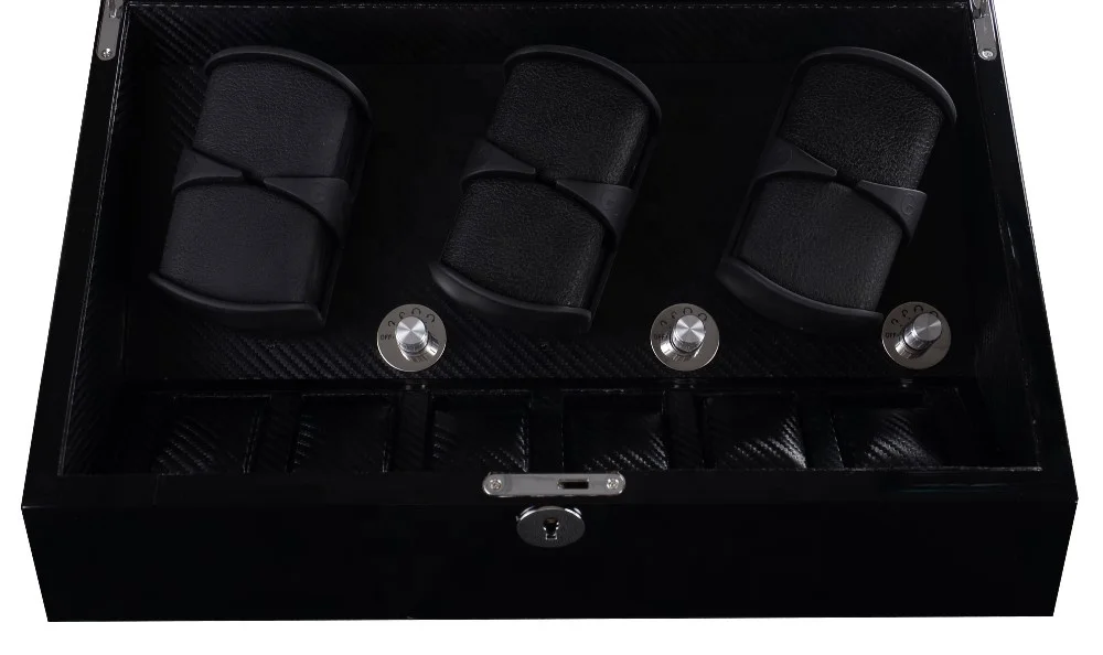 Triple Rotors MDF wood watch winder LED light watch storage box for 6+6 watches