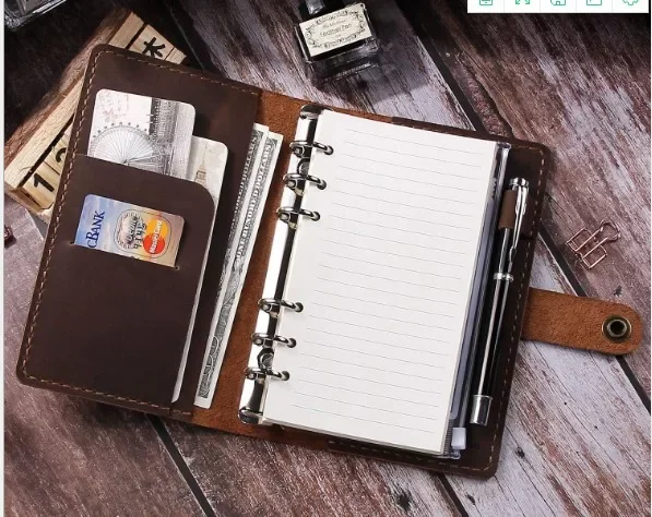 Hot Sale A6 Transparent binder pocket Waterproof loose leaf pocket Cash budget Envelope System PU Leather Notebook wallet Book