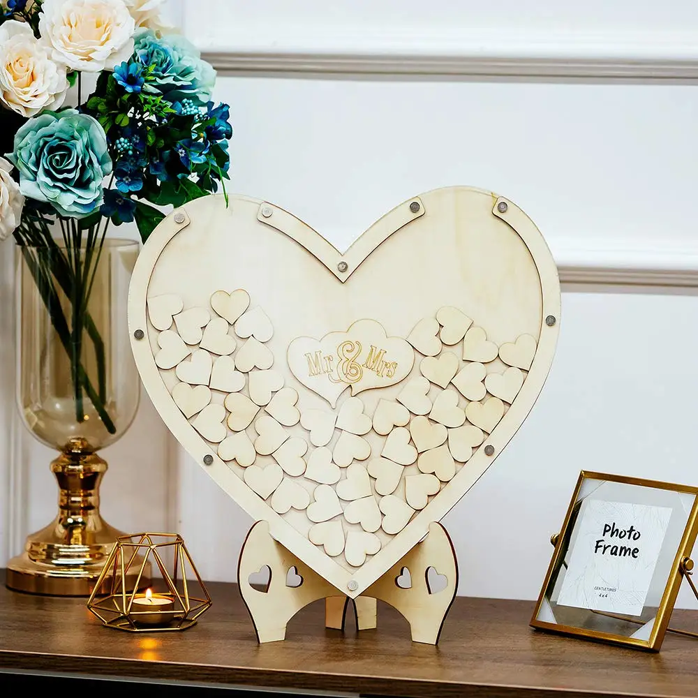 
Guest Book Alternative with 75 Pcs Wooden Hearts Drop Top Frame For Weeding Decoration 