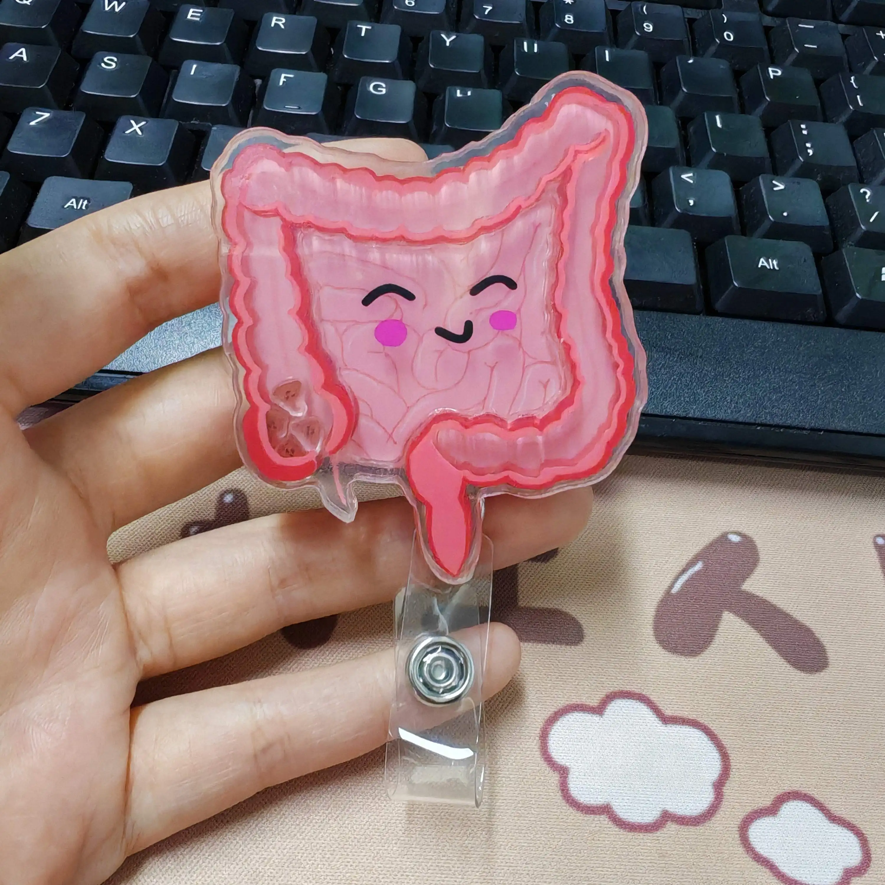 Custom Cartoon Design Retractable Acrylic Shaker Badge Reel and Nurse Accessories ID Card Badge Holder with Alligator Clip