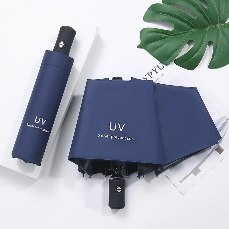 Factory Price Custom Logo Mini 3-Fold Automatic UV Umbrella Windproof Portable Rain Umbrella Travel Advertising Promotion Gift