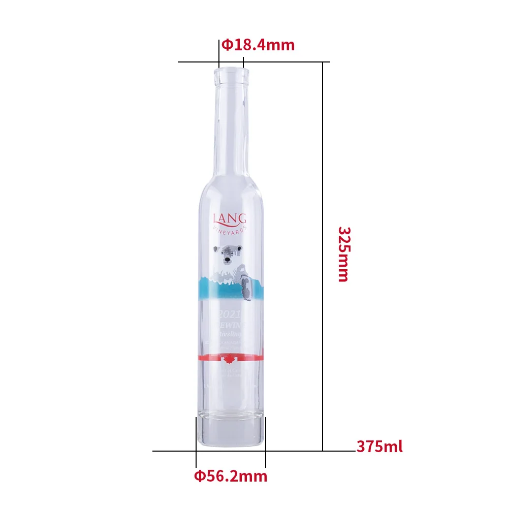 Hot sale logo customized 375ml extra flint frosted gin whisky vodka tequila glass bottle with cork