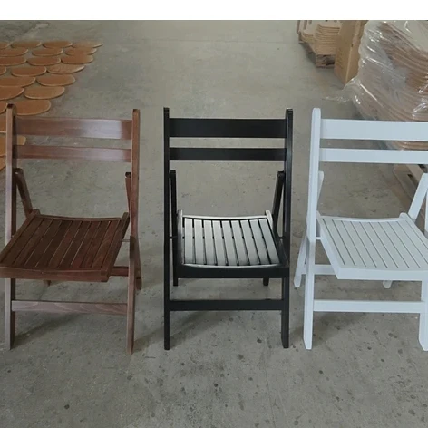 Portable White Wooden Slatted Seat Folding Chairs for Outdoor Garden Event Party
